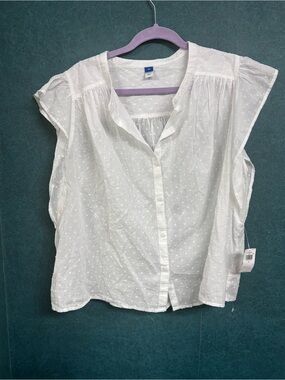 NWT Old Navy XL White Swiss Dot Button-Up Blouse